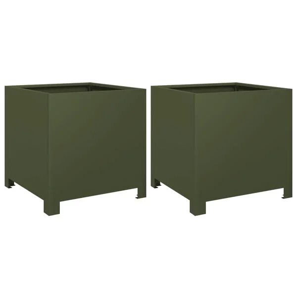 vidaXL Jardinières 2 pcs vert olive 40x40x40 cm acier
