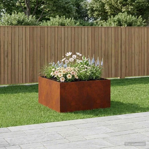 vidaXL Cache-pot de jardin Rouillé 100 x 100 x 40 cm Acier patiné