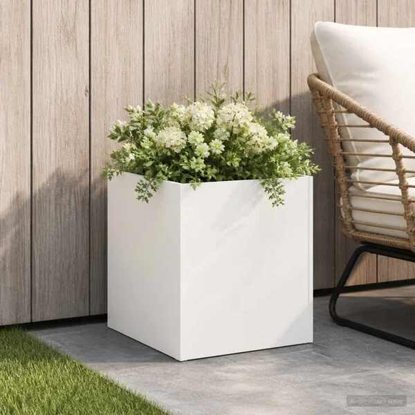 vidaXL Cache-pot de jardin Blanc 45 x 45 x 45 cm Acier laminé à froid