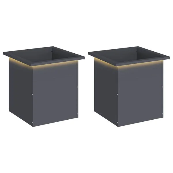 vidaXL Jardinière de jardin avec LED 2 pc Anthracite 40 x 40 x 40 cm