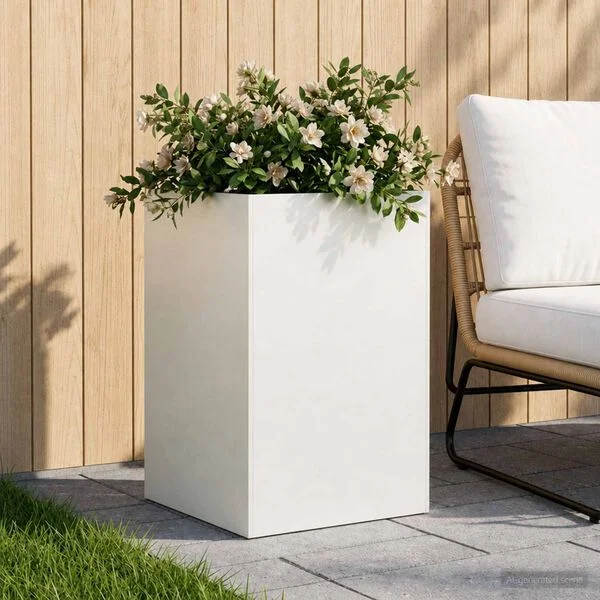 vidaXL Cache-pot de jardin Blanc 50 x 50 x 75 cm Acier laminé à froid