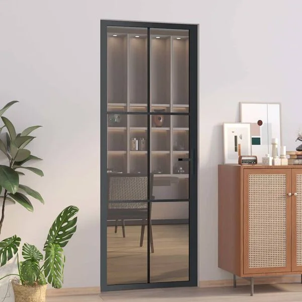 vidaXL Porte intérieure 76x201, 5 cm Noir Verre ESG et aluminium