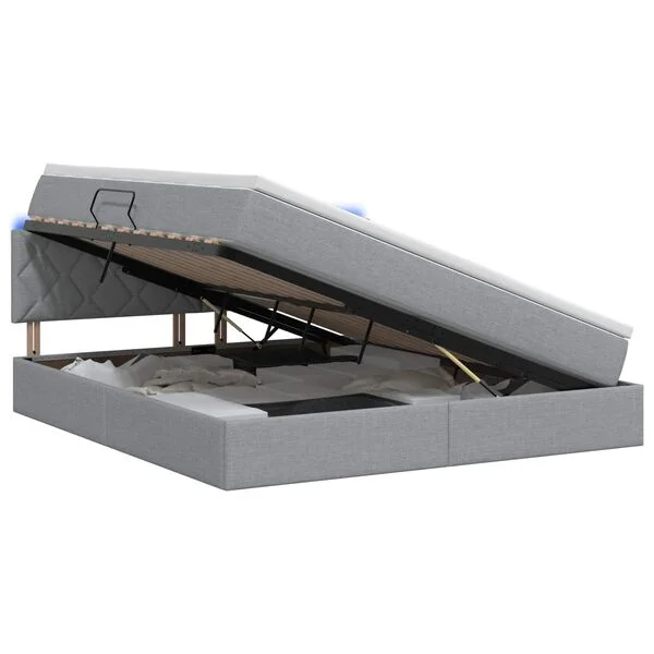 vidaXL Lit de rangement LED avec matelas Gris clair 160 x 200 cm Tissu