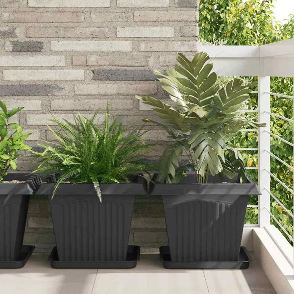 vidaXL Plateau carré à fleurs 6 pc Noir 36 x 36 x 3 cm Plastique