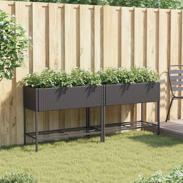 vidaXL Jardinières avec étagère 2 pcs noir 90x40x75 cm résine tressée