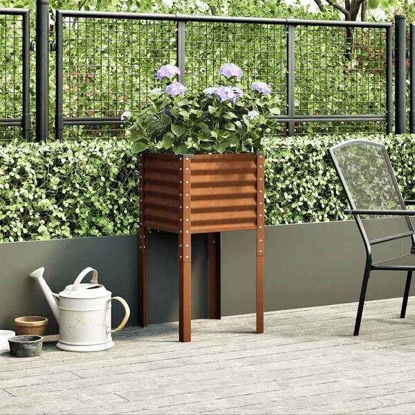 vidaXL Jardinière de jardin 45 x 45 x 88 cm Acier patiné