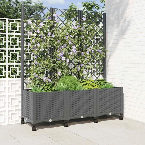 vidaXL Bac de jardin avec treillis et roues Gris clair PP
