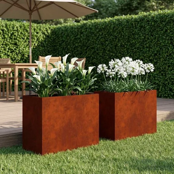 vidaXL Cache-pot de jardin 2 pc Rouillé 60 x 30 x 40 cm Acier patiné
