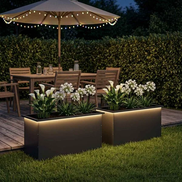 vidaXL Jardinière de jardin avec LED 2 pc Noir 50 x 100 x 48 cm Acier
