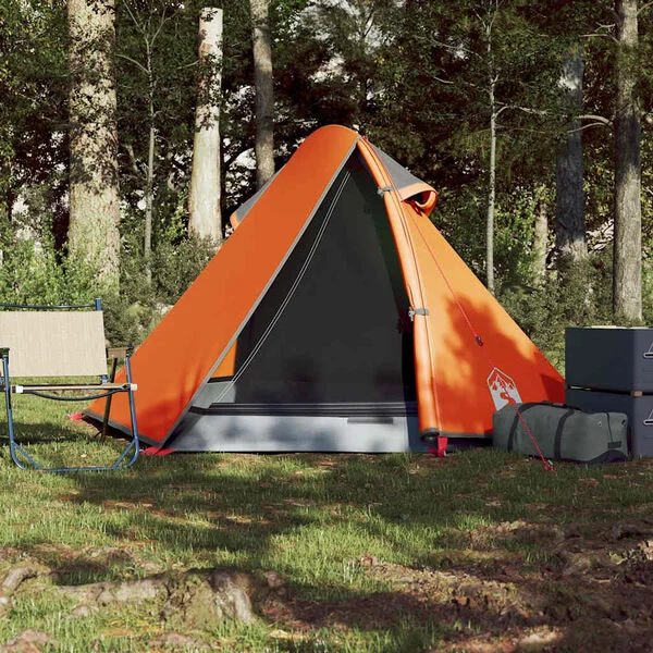 vidaXL Tente de camping à dôme 2 personnes gris et orange imperméable