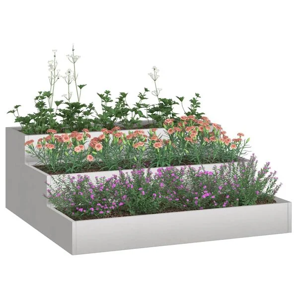 vidaXL Cache-pot de jardin Argent 90 x 90 x 35 cm Acier inoxydable