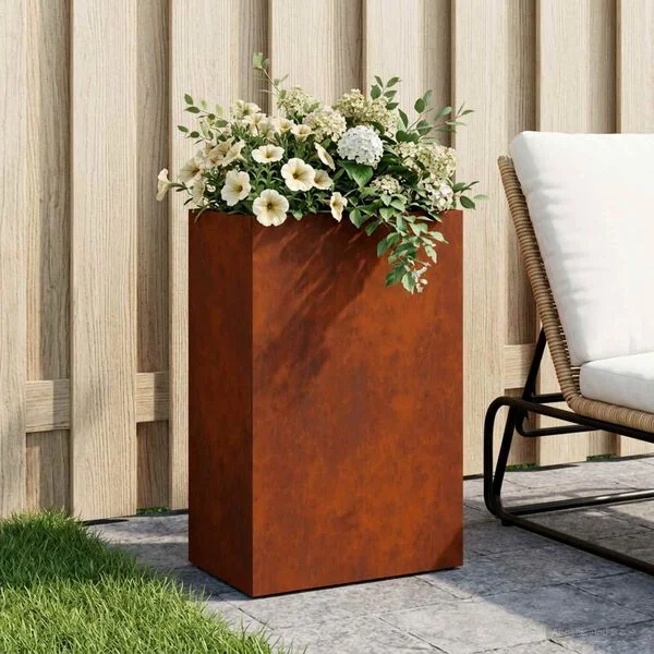vidaXL Cache-pot de jardin Rouillé 50 x 40 x 75 cm Acier patiné