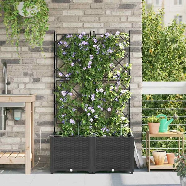 vidaXL Cache-pot de jardin 2 pc Noir 80 x 40 x 142 cm PP