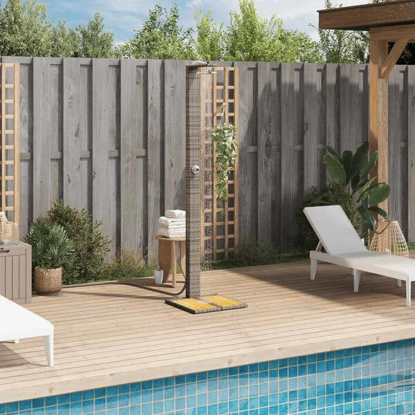 vidaXL Douche d'extérieur gris 50x55x224 cm résine tressée bois acacia