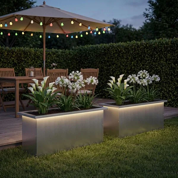 vidaXL Jardinière de jardin avec LED 2 pc Argenté 30 x 80 x 30 cm