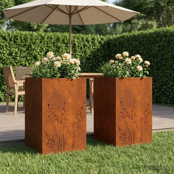 vidaXL Cache-pot de jardin 2 pc Rouillé 50 x 50 x 75 cm Acier patiné