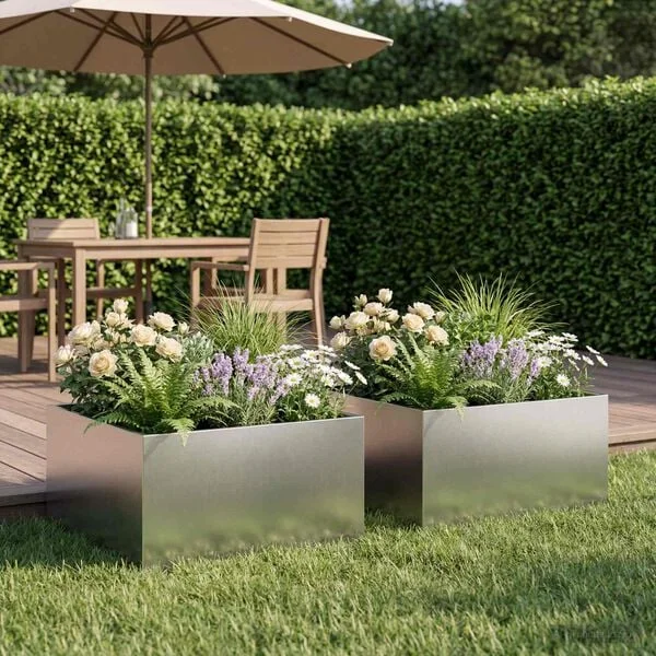 vidaXL Cache-pot de jardin 2 pc Argenté 60 x 60 x 30 cm