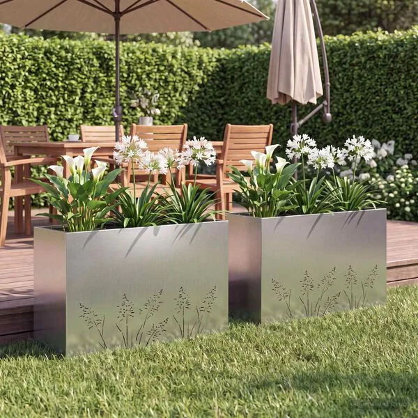 vidaXL Cache-pot de jardin 2 pc Argenté 80 x 20 x 49 cm