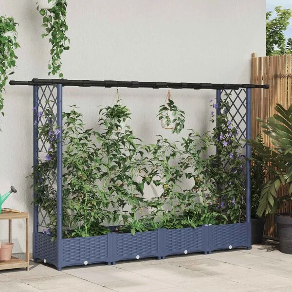vidaXL Lit Élevé avec Treillis et Toit Gris 203 x 40 x 121 cm PP