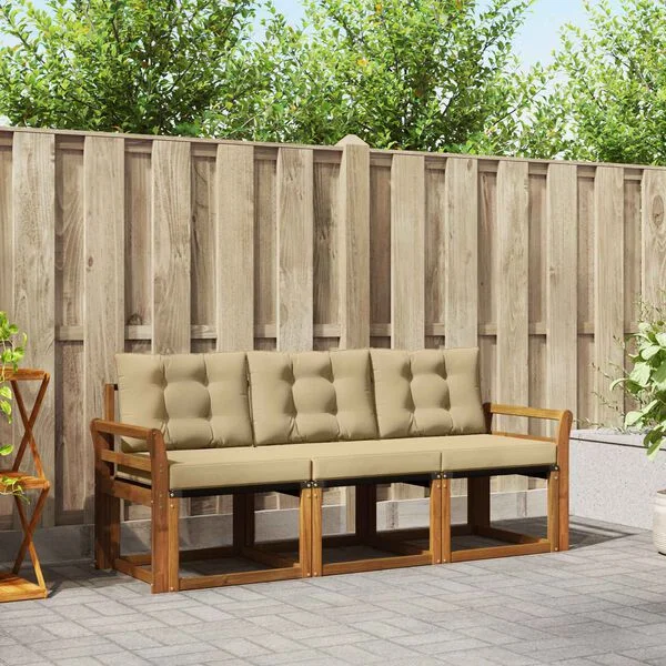 vidaXL Ensemble de canapés d'extérieur 3 pc Naturel et Beige