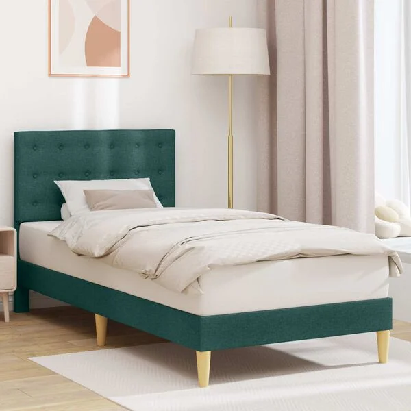 vidaXL Cadre de lit avec tête de lit Vert foncé 90 x 200 cm Tissu
