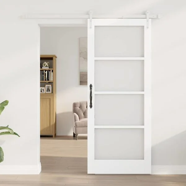 vidaXL Porte coulissante 83 x 202 cm Bois de pin massif et verre Blanc