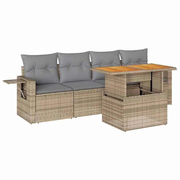 vidaXL Salon de jardin avec coussins 5 pcs beige résine tressée