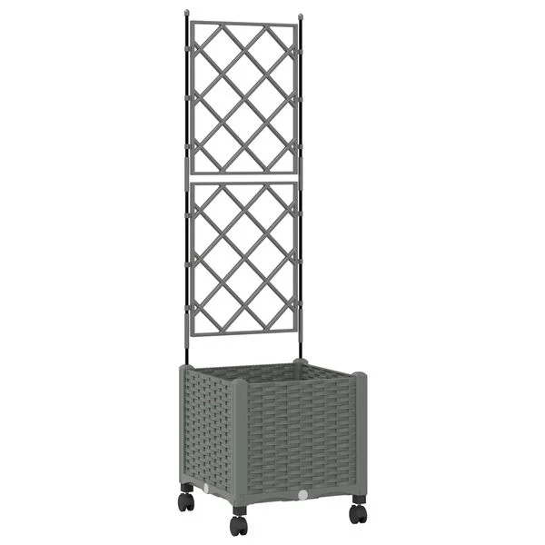 vidaXL Bac de jardin avec treillis et roues Gris clair PP