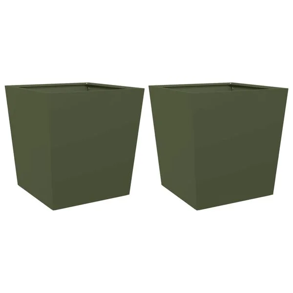 vidaXL Jardinières 2 pcs vert olive 50x50x50 cm acier
