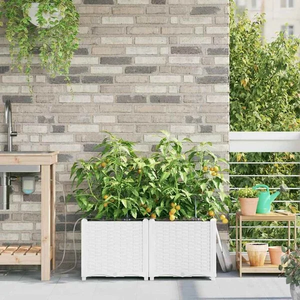 vidaXL Cache-pot de jardin 2 pc Blanc 80 x 40 x 37, 5 cm PP