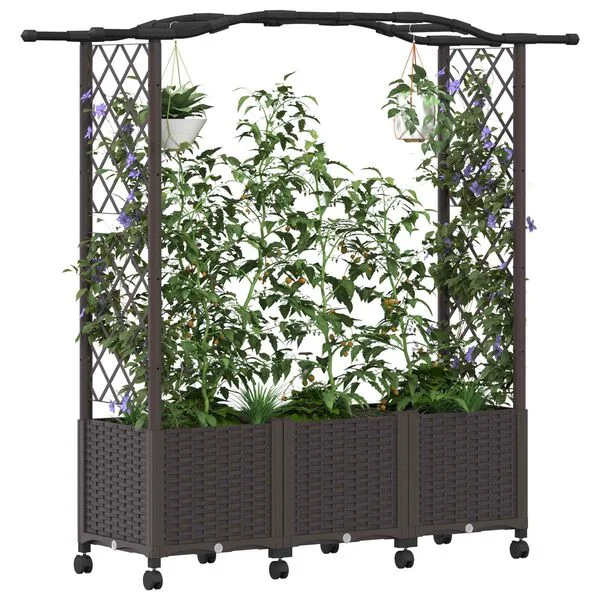 vidaXL Lit Élevé avec Treillis et Toit Marron 164 x 40 x 144 cm PP