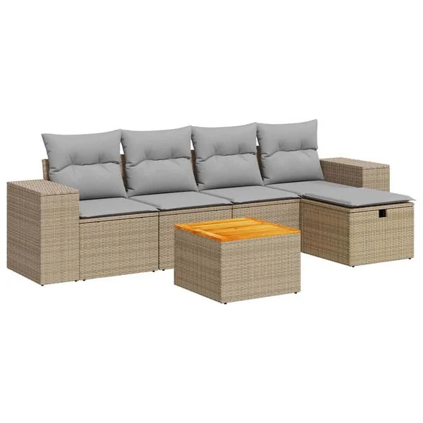vidaXL Salon de jardin avec coussins 6 pcs beige résine tressée