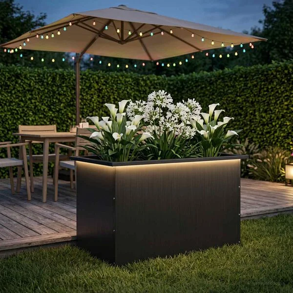 vidaXL Jardinière de jardin avec LED Noir 50 x 80 x 48 cm Acier