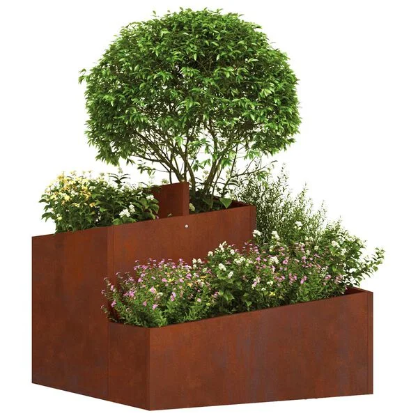vidaXL Cache-pot de jardin Rouillé 60 x 60 x 50 cm Acier patiné