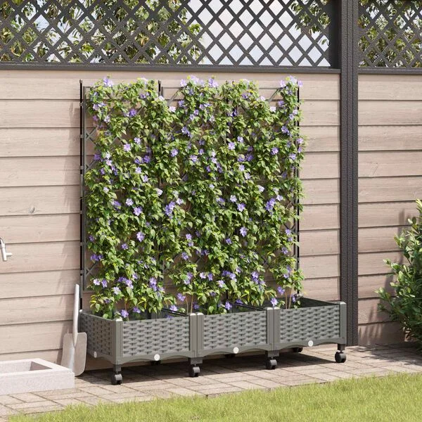 vidaXL Bac de jardin avec treillis et roues 3 pc Gris clair