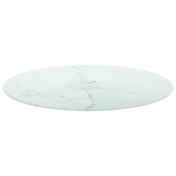 vidaXL Dessus de table blanc Ø70x0, 8cm verre trempé avec design marbre
