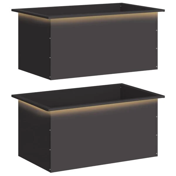 vidaXL Jardinière de jardin avec LED 2 pc Noir 50 x 80 x 48 cm Acier