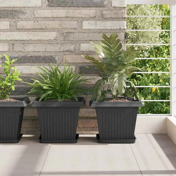 vidaXL Pots de plantes 6 pc Noir Plastique