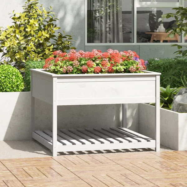 vidaXL Jardinière et étagère Blanc 111, 5x111, 5x81cm Bois massif de pin