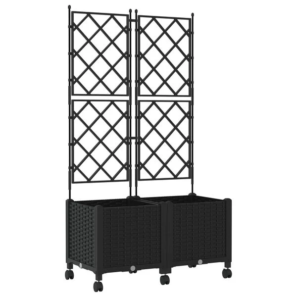 vidaXL Bac de jardin avec treillis et roues 2 pc Noir 80 x 40 x 149 cm