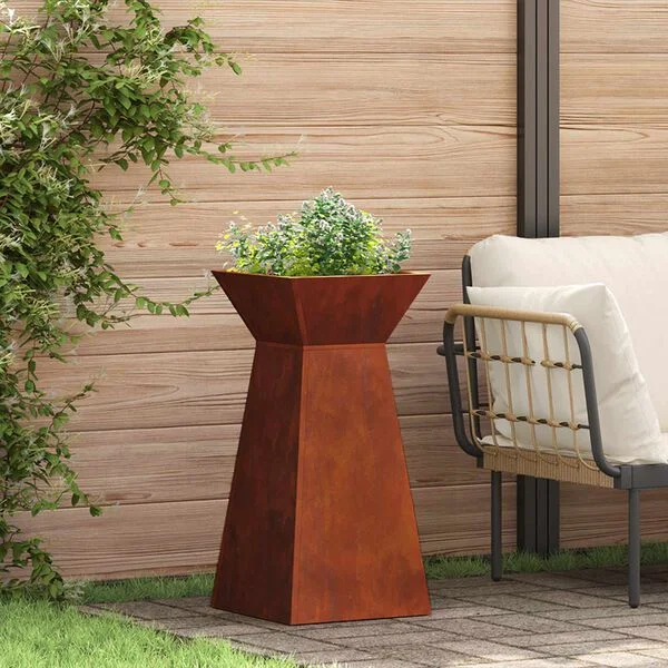 vidaXL Jardinière à pilier 2 pc Rouillé 35 x 35 x 73 cm Acier patiné