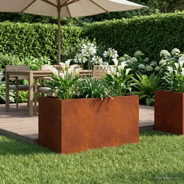 vidaXL Cache-pot de jardin Rouillé 80 x 50 x 50 cm Acier patiné