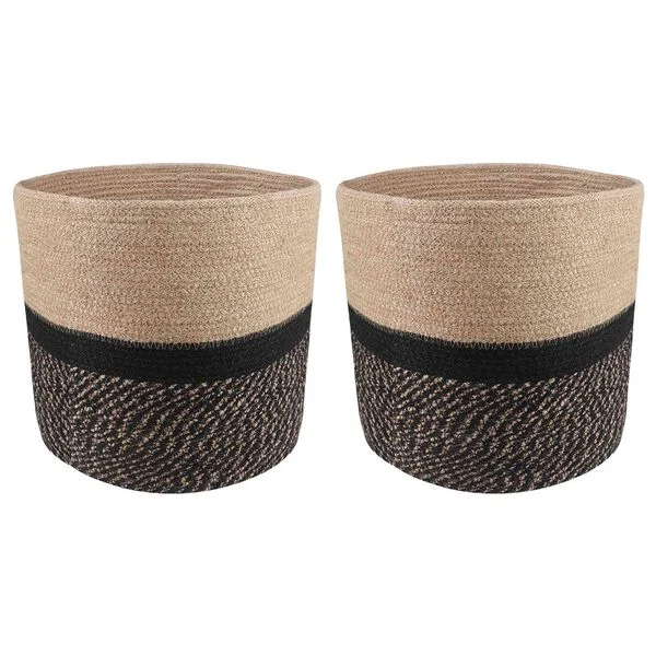 vidaXL Ensemble de Pots à Plantes 2 pc Naturel et noir Ø 28 x 28 cm