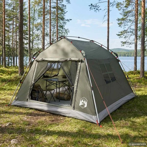 vidaXL Tente instantanée imperméable 3 personne Vert armée