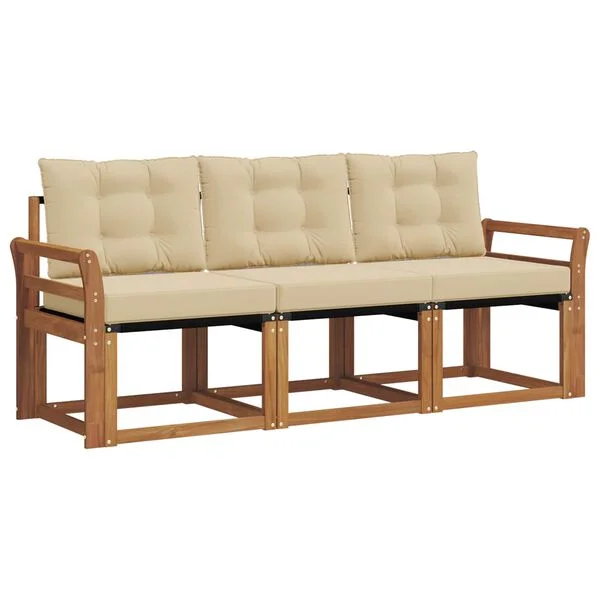 vidaXL Ensemble de canapés d'extérieur 3 pc Naturel et Beige