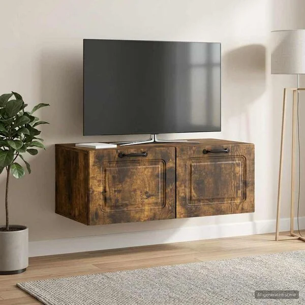 vidaXL Meuble TV mural Chêne fumé 78, 5 x 41 x 30 cm Bois d'ingénierie