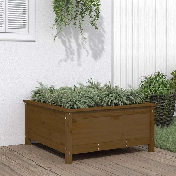 vidaXL Jardinière marron miel 82, 5x82, 5x39 cm bois massif de pin