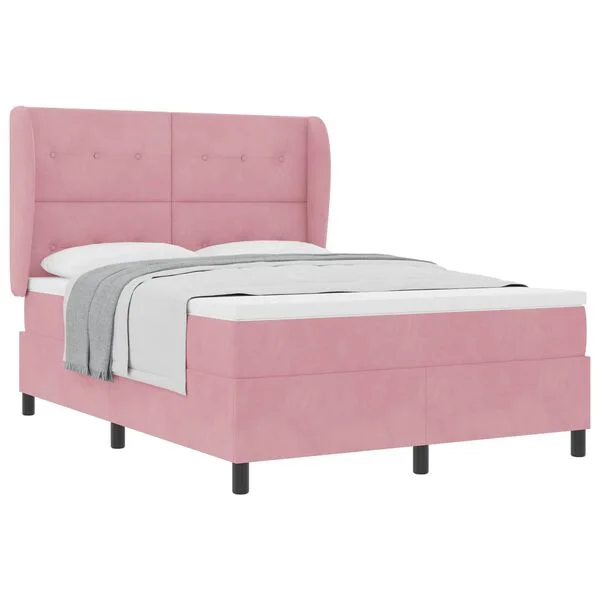 vidaXL Lit à ressorts avec tête de lit Rose 190 x 140 cm Velours