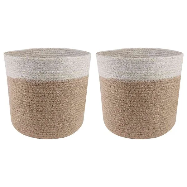 vidaXL Ensemble de Pots à Plantes 2 pc Naturel et Blanc Ø 21 x 21 cm