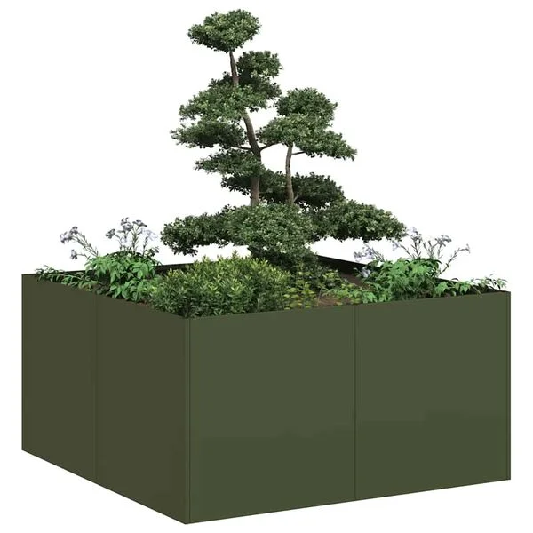 vidaXL Jardinière vert olive 80x80x40 cm acier laminé à froid